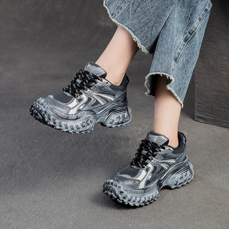 Women Retro Patchwork Breathable Chunky Platform Sneakers