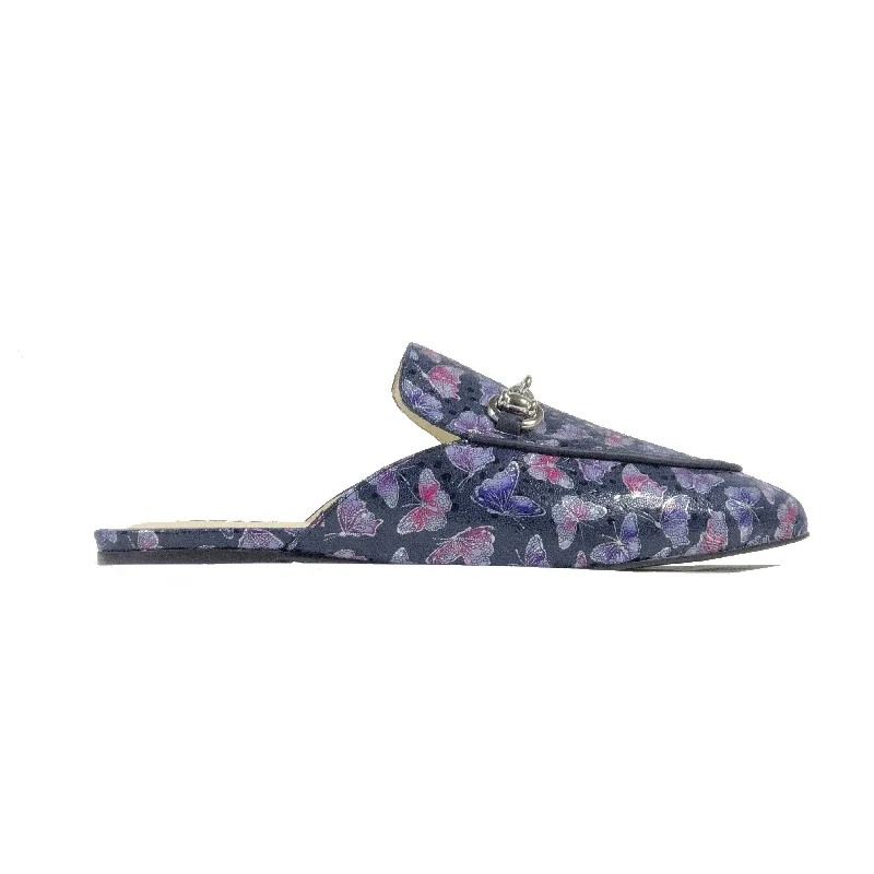 'Lucinda' vegan textile slides by Zette Shoes - deep navy