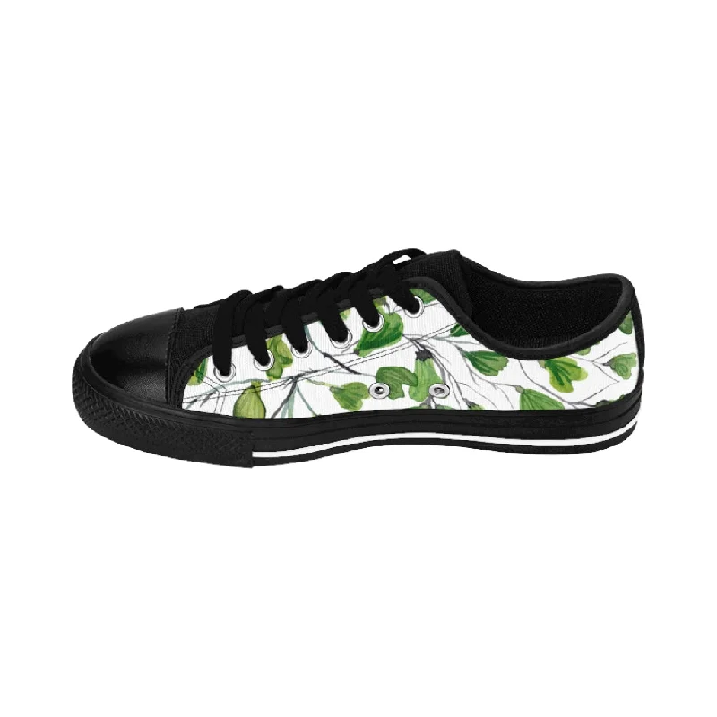 Green Maidenhair Print Men's Sneakers, Best Tropical Leaf Print Men's Low Top Tennis Shoes