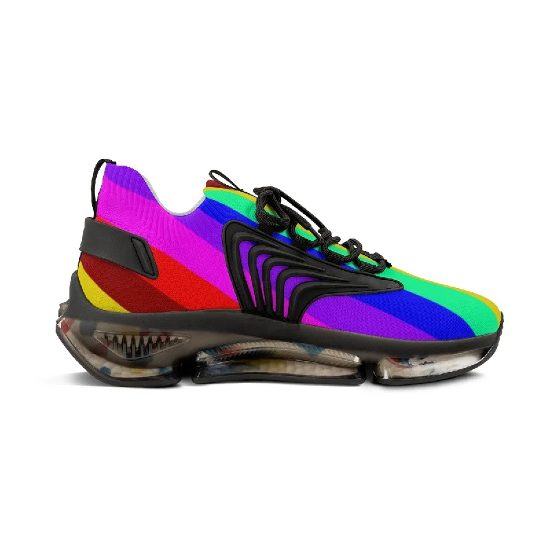 Rainbow Striped Print Men's Shoes, Gay Pride Fun Colorful Best Comfy Men's Mesh Sports Sneakers