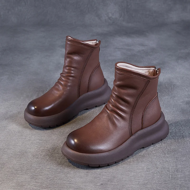 Women Retro Solid Leather Soft Casual Boots