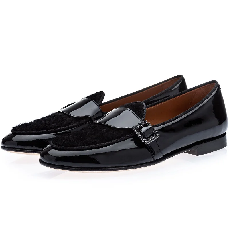 SUPERGLAMOUROUS Tangerine 15 Men's Shoes Black Fabric / Patent Leather Belgian Loafers (SPGM1318)