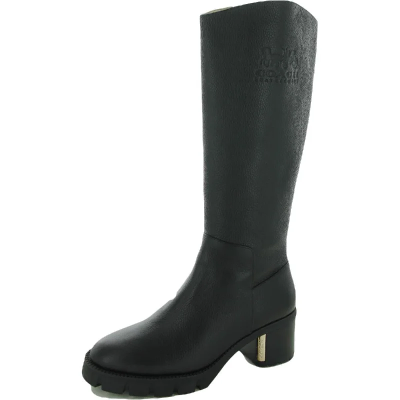 Coach Womens Cindy Leather Boot Leather Embossed Knee-High Boots