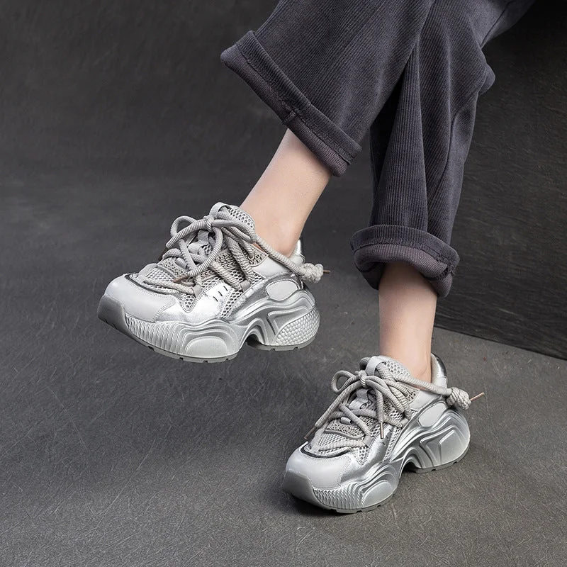 Women Minimalism Solid Breathable Mesh Chunky Platform Sneakers