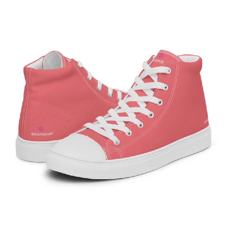 Pink Men's High Top Sneakers, Best Designer Fashion Solid Color Canvas Tennis Shoes For Men