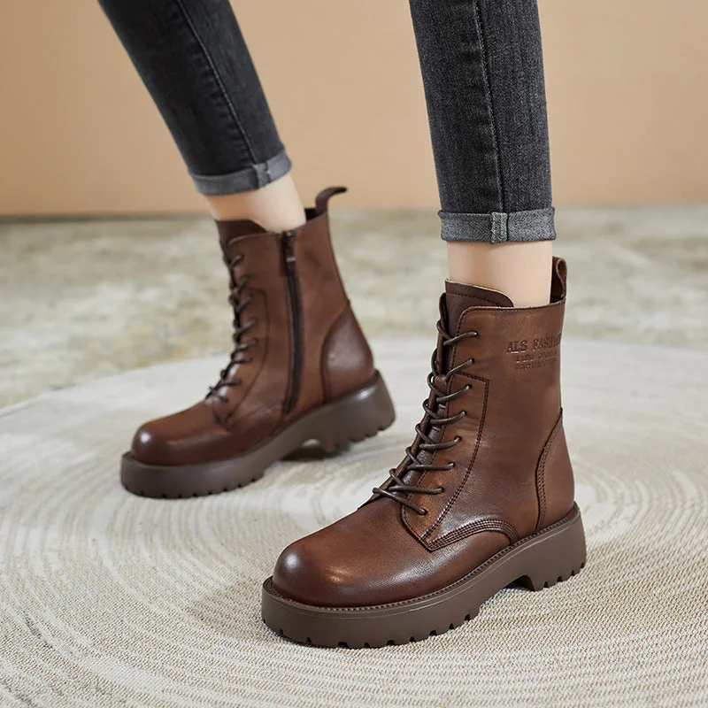 Women Retro Fashion Leather Combat Boots