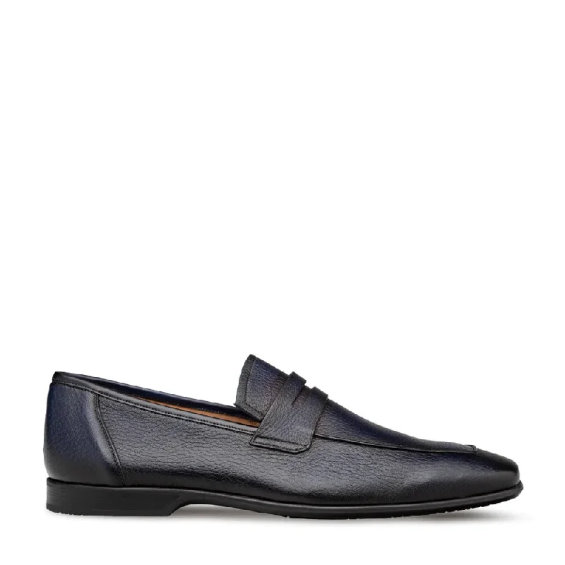 Mezlan E20693 Men's Shoes Navy Deer-Skin Leather Penny Loafers (MZ3603)