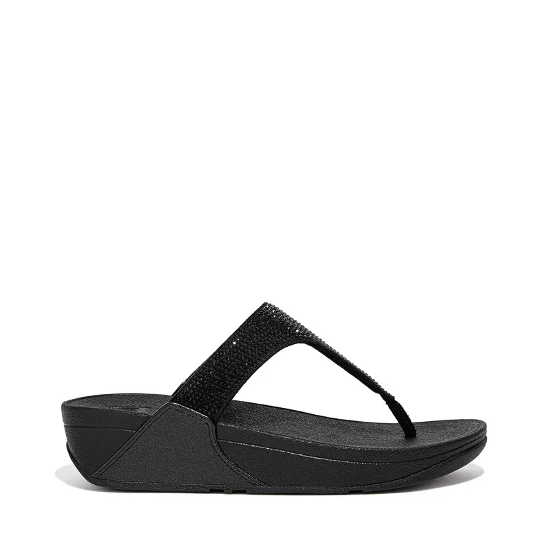 FitFlop EJ8090-030 LULU Crystal Embellished Toe-Post Sandals All Black