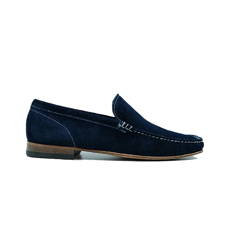 Giovacchini Diego Men's Shoes Blue Perforated Suede Leather Slip-On Loafers (GVCN1012)