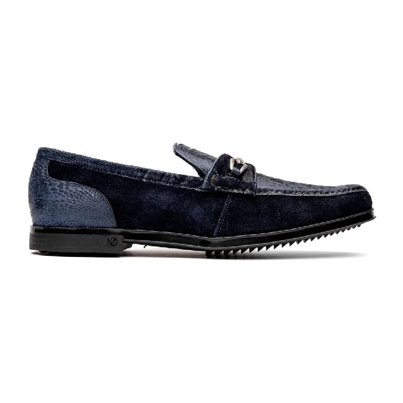 Marco Di Milano Hugo Men's Shoes Navy Suede / Ostrich Leg Horsebit Loafers (MDM1061)