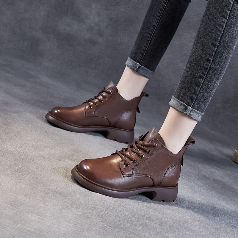 Women Solid Patchwork Leather Lug Sole Boots