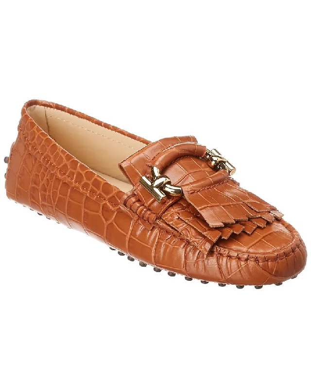 TOD’s Croc-Embossed Fringe Leather Mocassin