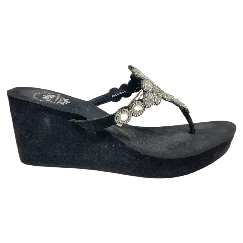 Sandals Heels Wedge By Yellow Box In Black, Size: 9