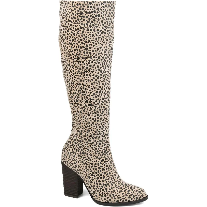 Journee Collection Womens KYLLIE Faux Suede Animal Print Over-The-Knee Boots