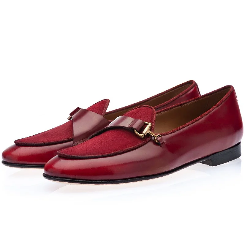 SUPERGLAMOUROUS Tangerine 12 Men's Shoes Burgundy Suede / Calf-Skin Leather Belgian Formal Loafers (SPGM1272)