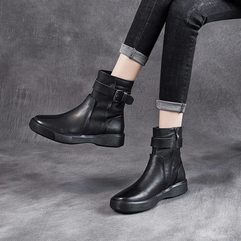 Women Soft Leather Casual Flat Boots