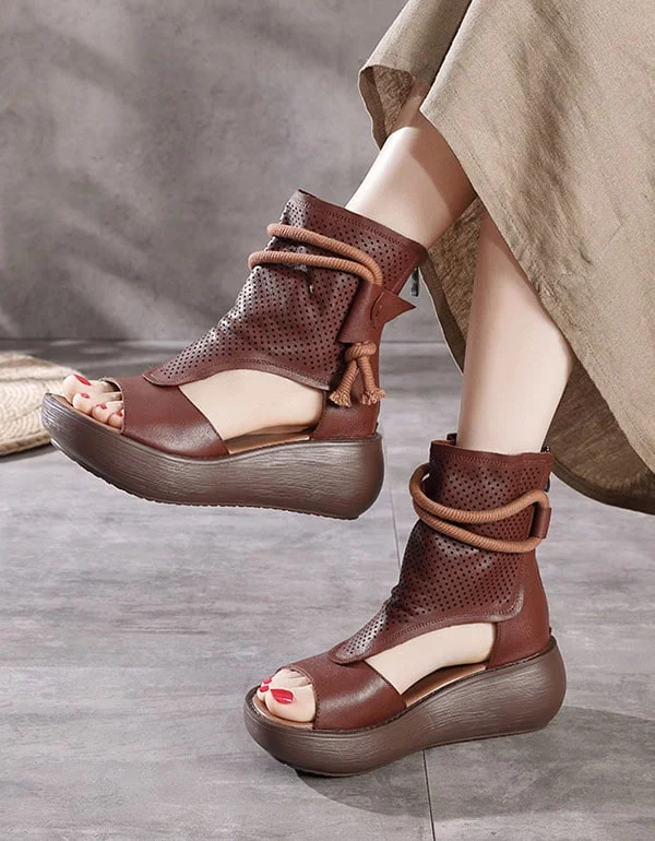 Summer Open Toe Side Hollow Leather Sandals