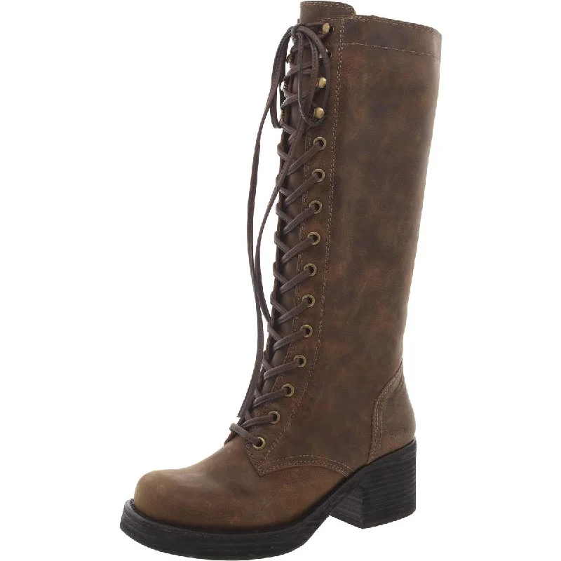 JC Play by Jeffery Campbell Womens Leather Block Heel Combat & Lace-Up Boots