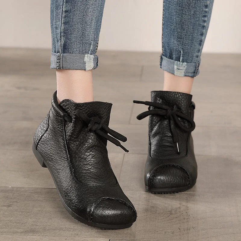 Women Retro Soft Leather Patchwork Flat Boots