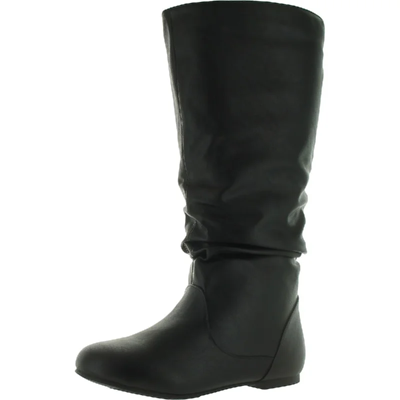 Journee Collection Womens Faux Leather Round Toe Knee-High Boots