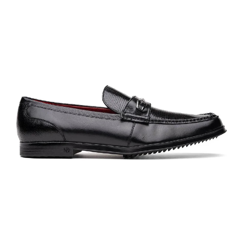 Marco Di Milano Hugo Men's Shoes Black Exotic Lizard / Calf-Skin Leather Horsebit Loafers (MDM1082)