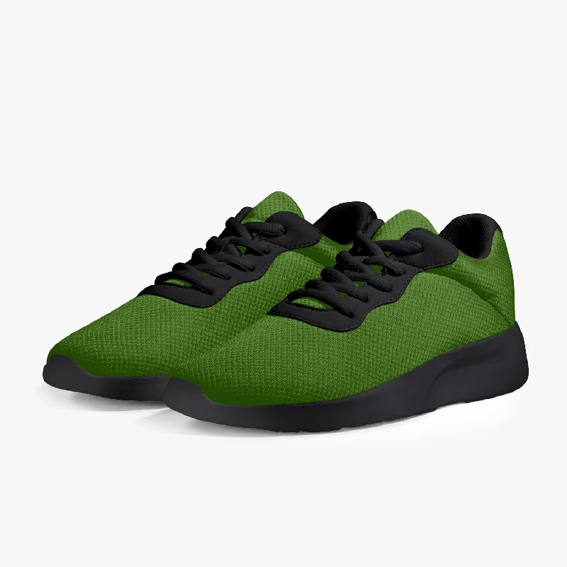 Pine Green Color Unisex Sneakers, Soft Solid Green Color Best Lifestyle Unisex Casual Designer Mesh Running Shoes With Black Soles