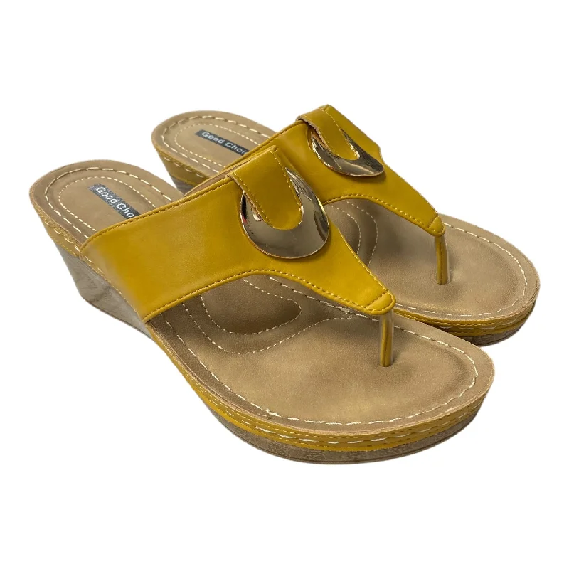 Sandals Heels Wedge By good choice In Yellow, Size:8.5