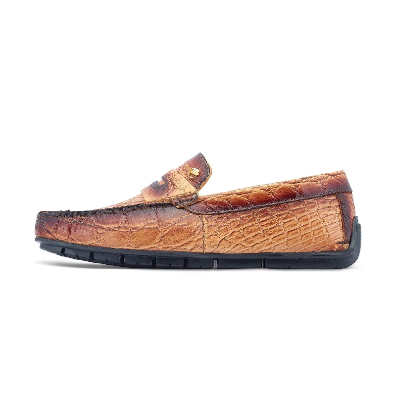 Mauri Sprinter 3517/1 Men's Shoes Dune with "Dirty" Gold Finish Exotic Alligator Driver Moccasins Loafers (MA5527)