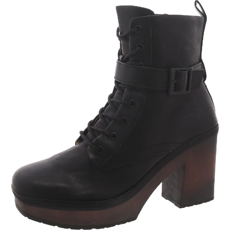 KORKS Womens Faux Leather Platform Combat & Lace-Up Boots