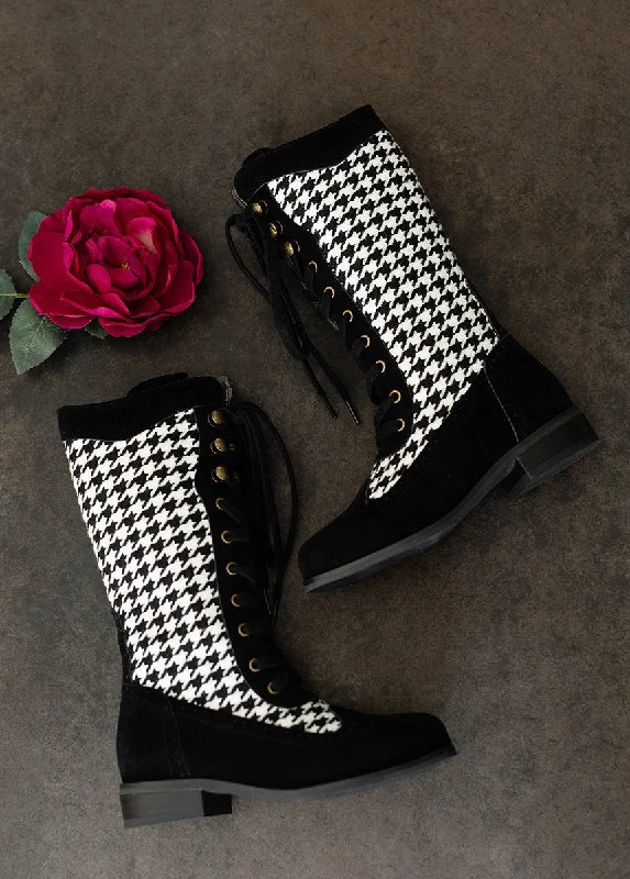 Keiko Tall Boots in Black Houndstooth