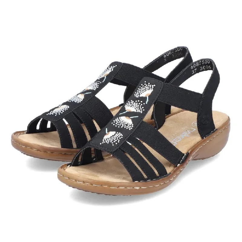 Rieker Regina 75 Black Leather Sandal (Women's)