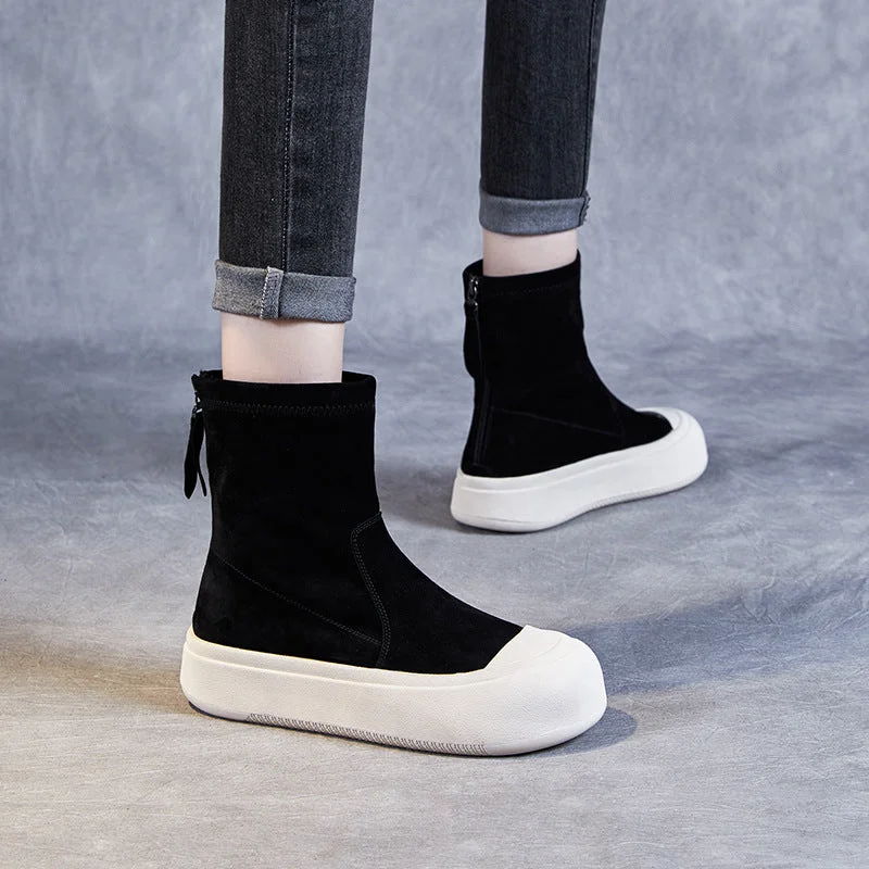 Women Minimalist Leather Thick Soled Casual Boots