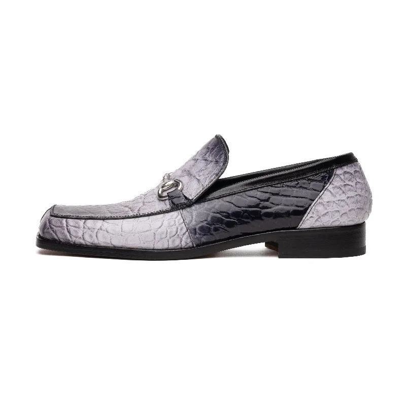 Mauri Switch 3290 Men's Shoes Multi Gray & Black Exotic Alligator / Calf-Skin Leather Slip-On Horsebit Loafers (MA5602)