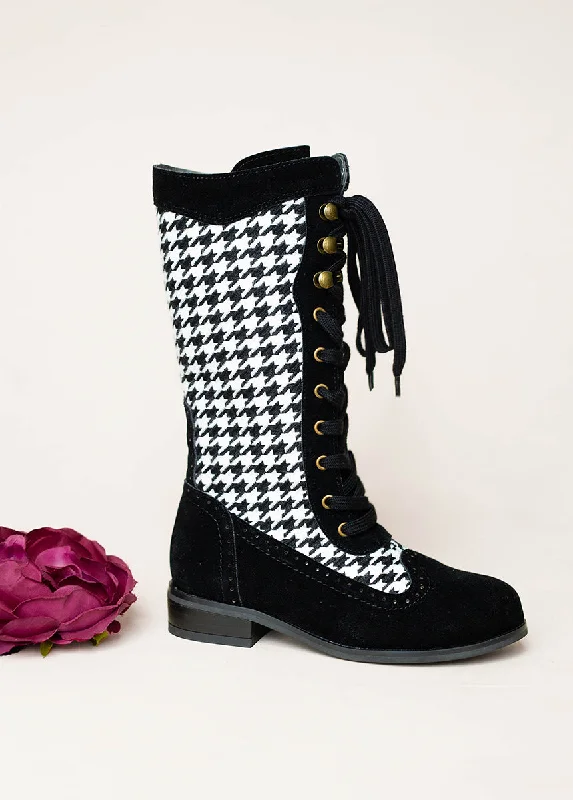 Keiko Tall Boots in Black Houndstooth