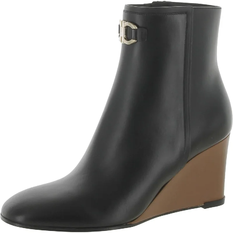 Salvatore Ferragamo Womens Catuja Leather Embellished Wedge Boots