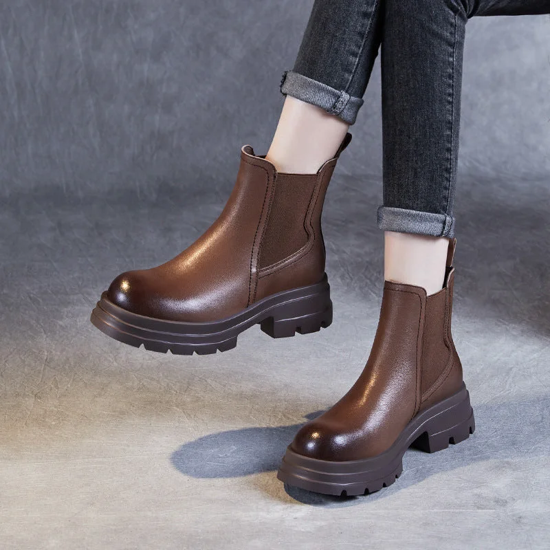 Women Minimalist Solid Leather Casual Boots