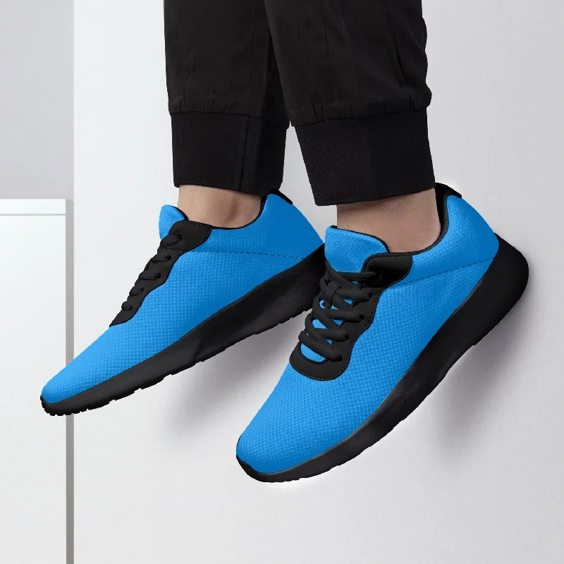 Blue Color Mesh Sneakers, Soft Solid Color Best Lifestyle Unisex Casual Designer Mesh Running Shoes With Black Soles