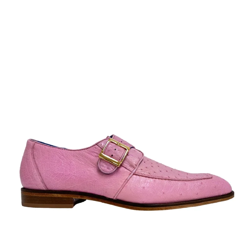 Belvedere Josh 114011 Men's Shoes Rose Pink Genuine Ostrich Split-Toe Monk-strap Loafers (BV3140)