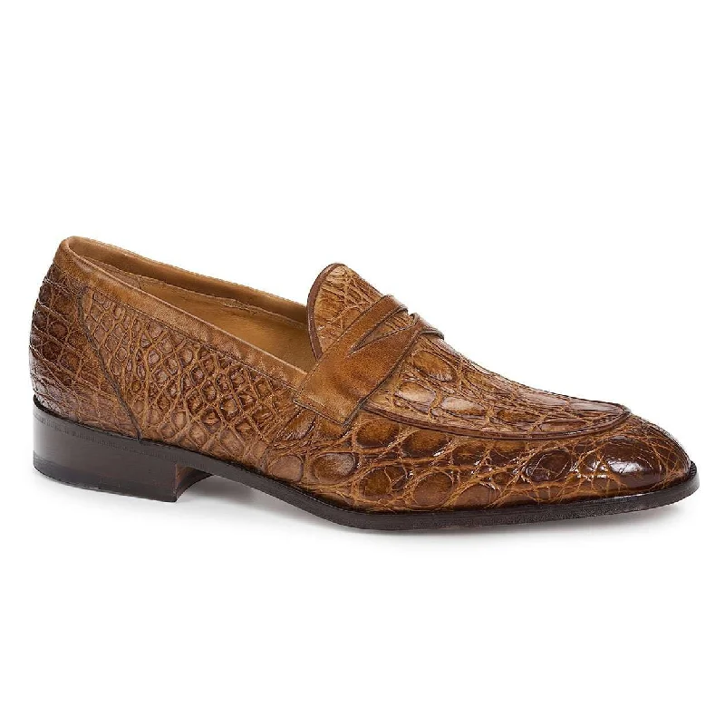 Mauri 4862 Exotic Skin Men's Shoes Brown Crocodile Flanks & Calfskin Leather Loafers (MA4911)