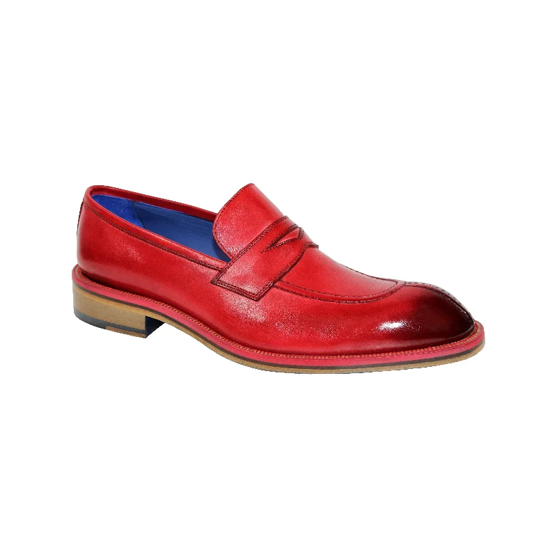 Emilio Franco Mirko Men's Shoes Red Calf-Skin Leather Loafers (EF1176)