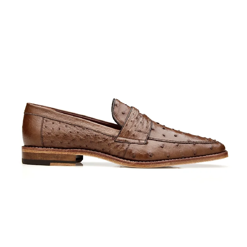 Belvedere Espada 02440 Men's Shoes Tabacco Exotic Genuine Ostrich Split-Toe Penny Loafers (BV3154)