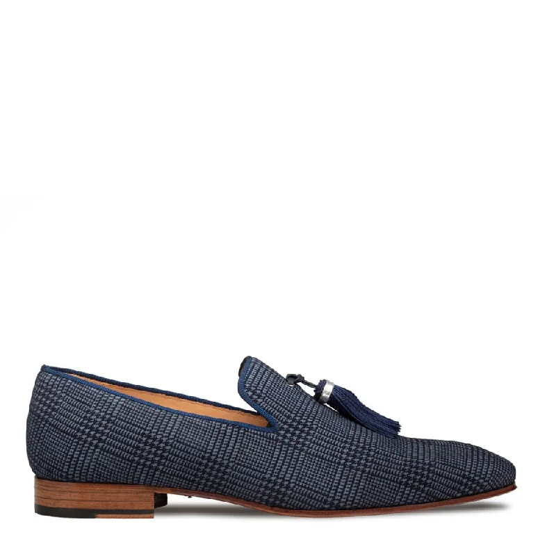 Mezlan S20652 Men's Shoes Blue Laser Print Suede Leather Slip-On Tassels Loafers (MZ3641)