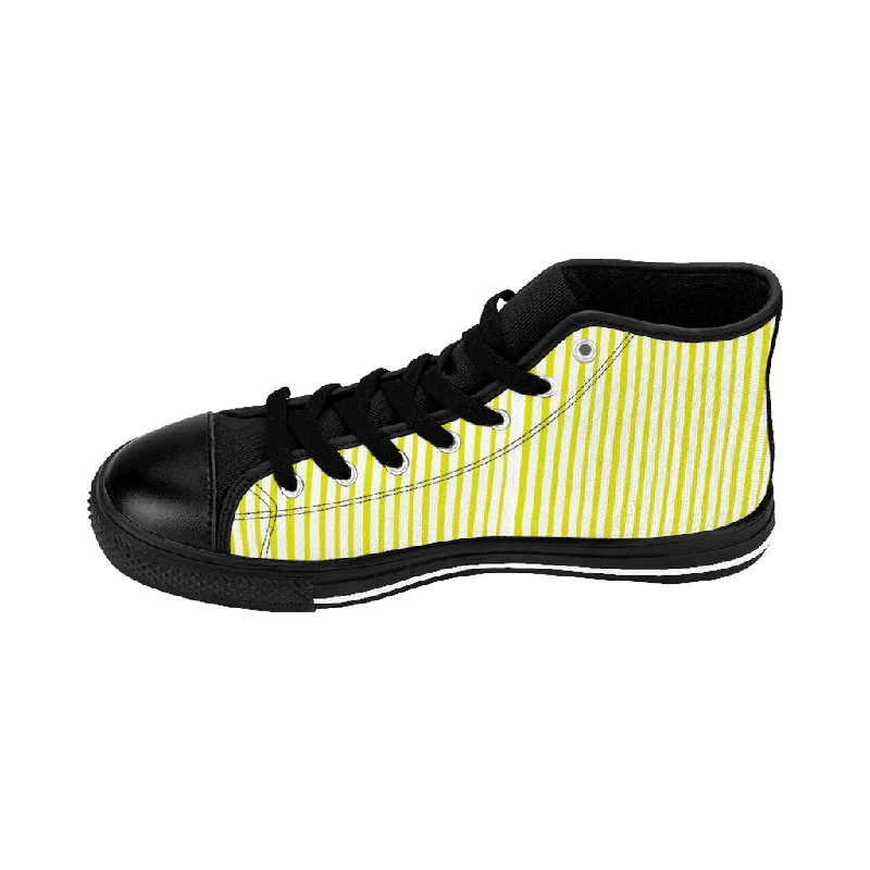 Yellow Striped High-top Sneakers, Modern Stripes Best Men's Designer Tennis Running Shoes