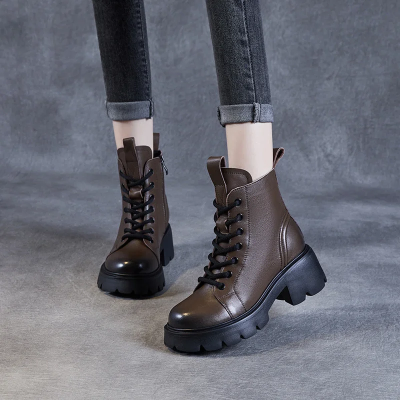 Women Minimalist Leather Chunky Platform Boots