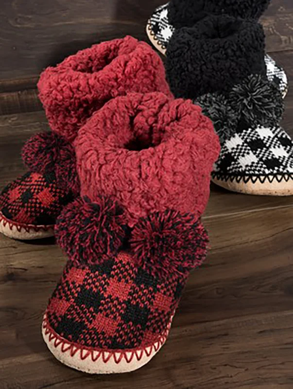 Cozy Bootie Slippers in Buffalo Plaid