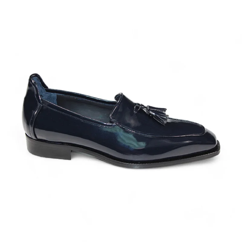 Duca Fano Men's Shoes Navy Patent Leather-Velvet, Leather Lining Formal Loafers (D1139)