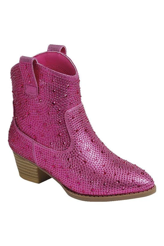 Fuchsia Rhinestone Boots - Short Western