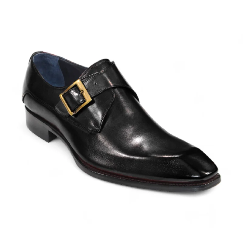 Duca Massa Men's Shoes Black Calf-Skin Leather Monkstrap Loafers (D1133)