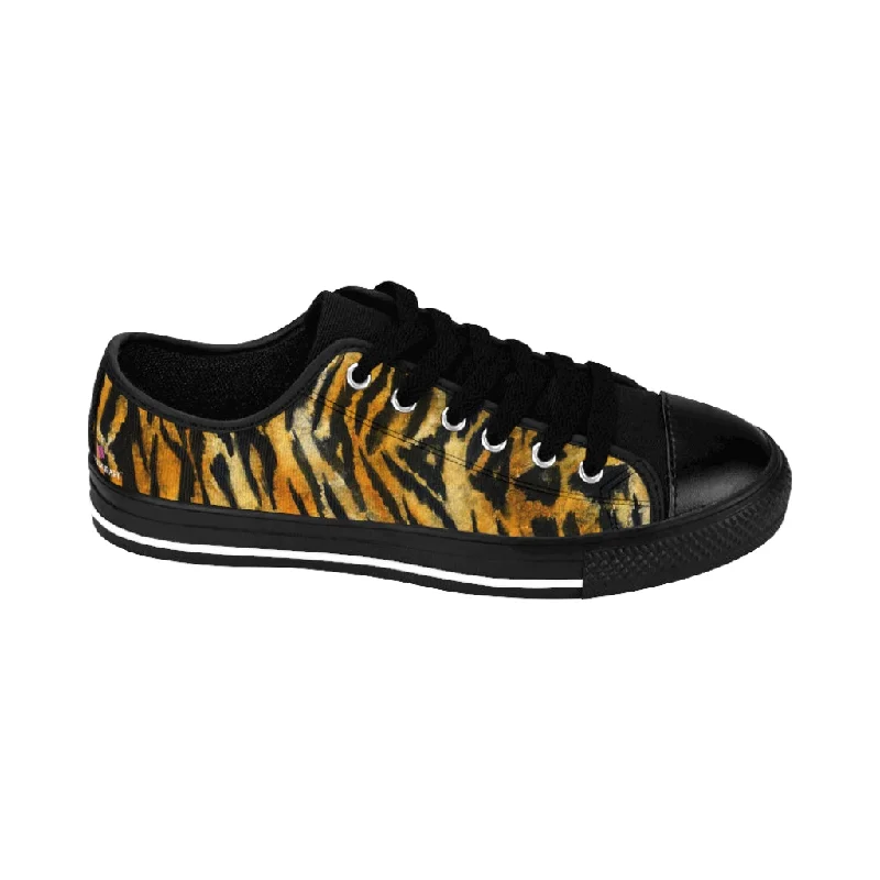 Orange Tiger Print Women's Sneakers, Animal Print Premium Quality Ladies' Canvas Tennis Shoes