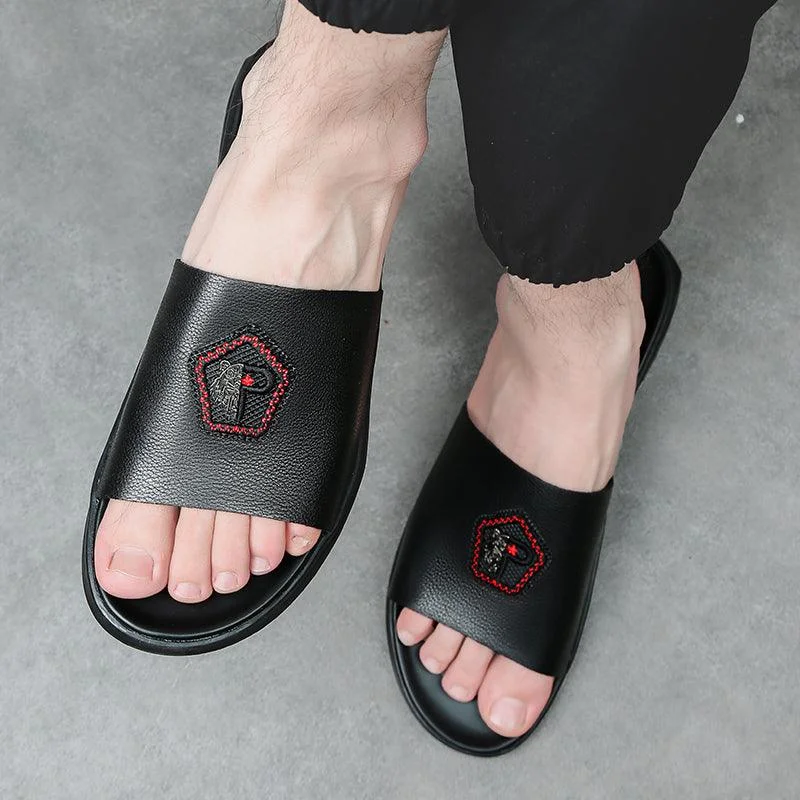 Flip-flops For Outer Wear Non-slip Wear-resistant Leather Slippers